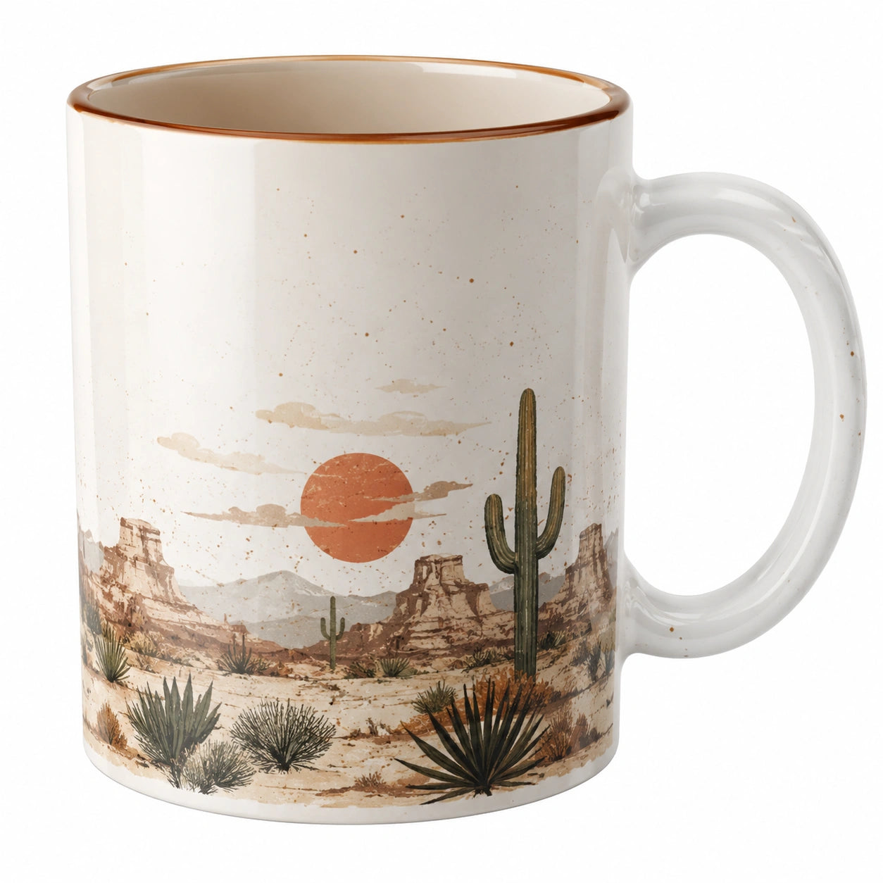 Keramikbecher mit Wüstenlandschaft Design 350ml Weiß/Braun
