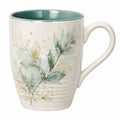 Kaffeetasse 350ml mit Blätterdesign in Creme/Türkis