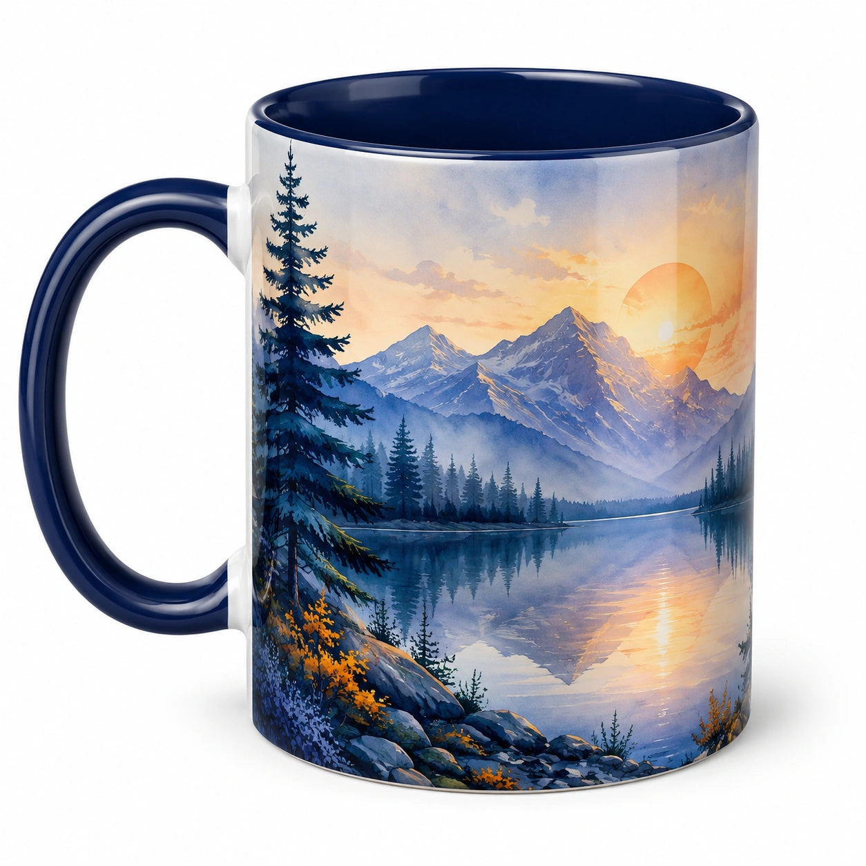 Kaffeetasse mit Berglandschaft 330ml, Blau/Bunt