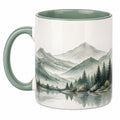 Keramiktasse mit Berglandschaftsmotiv, Grün/Weiß, 350ml