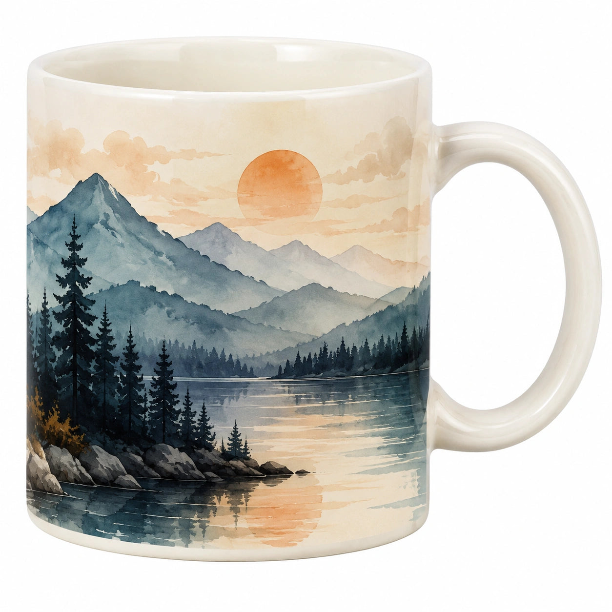 Keramikbecher mit Landschaftsmotiv, 350ml