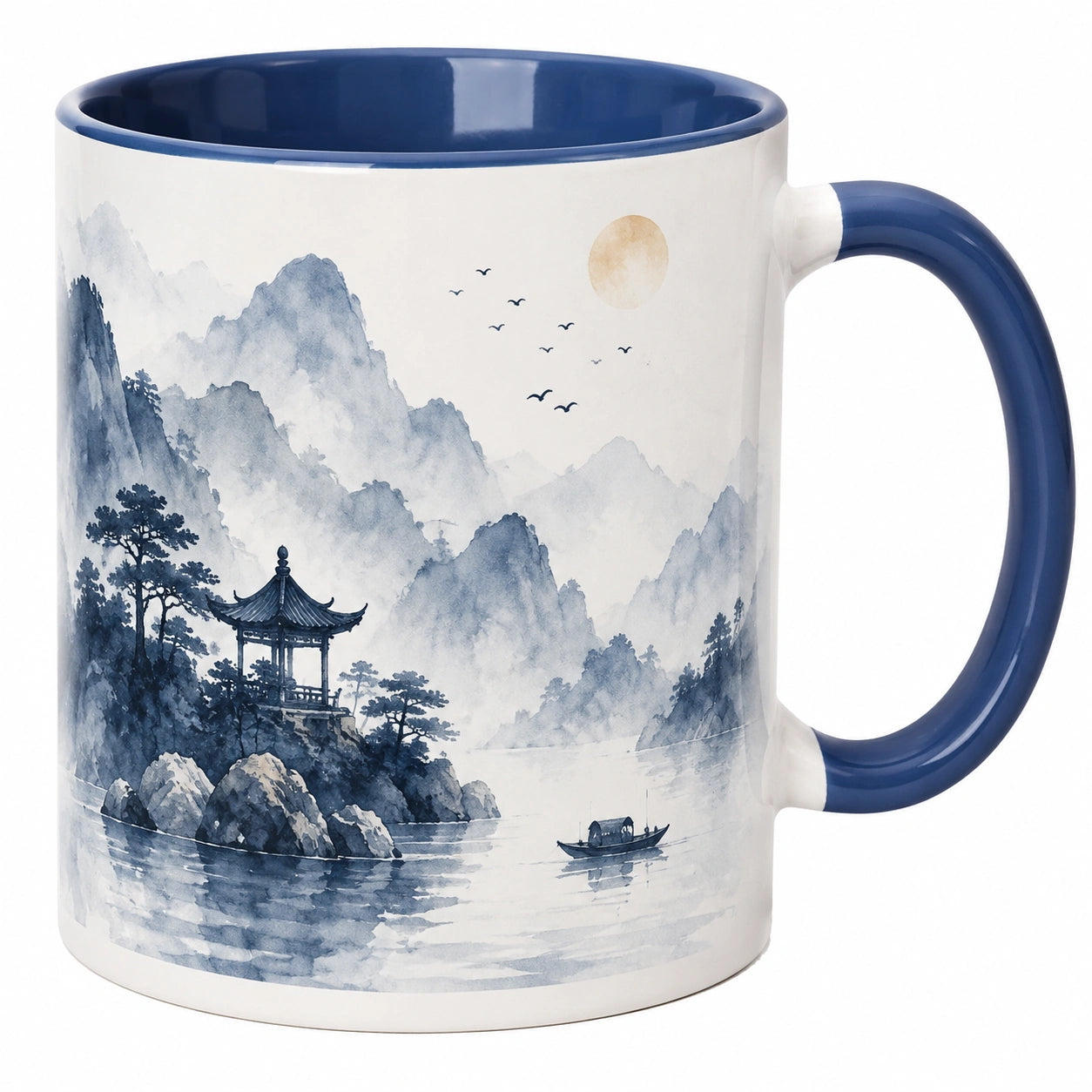 Keramiktasse mit traditionellem Landschaftsmotiv Blau-Weiß