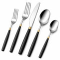 5-teiliges Besteckset Schwarz und Gold Akzente
