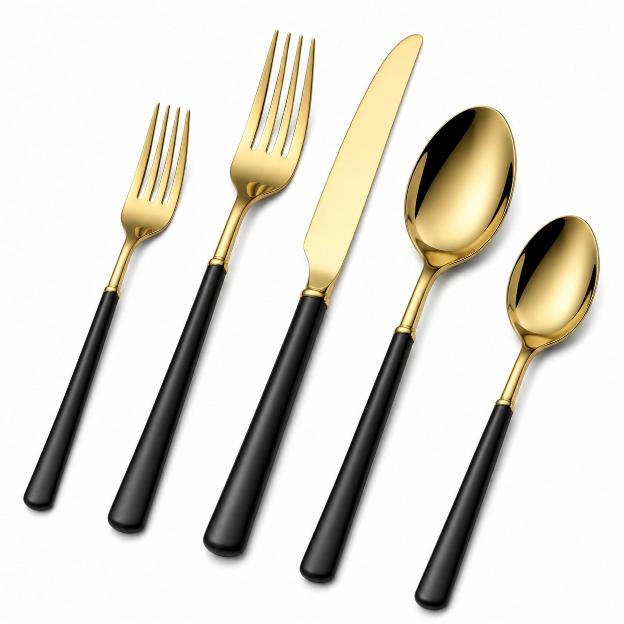 5-teiliges Edelstahl-Besteckset in Gold und Schwarz