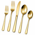 5-teiliges Besteckset Goldfarben, gehämmertes Design