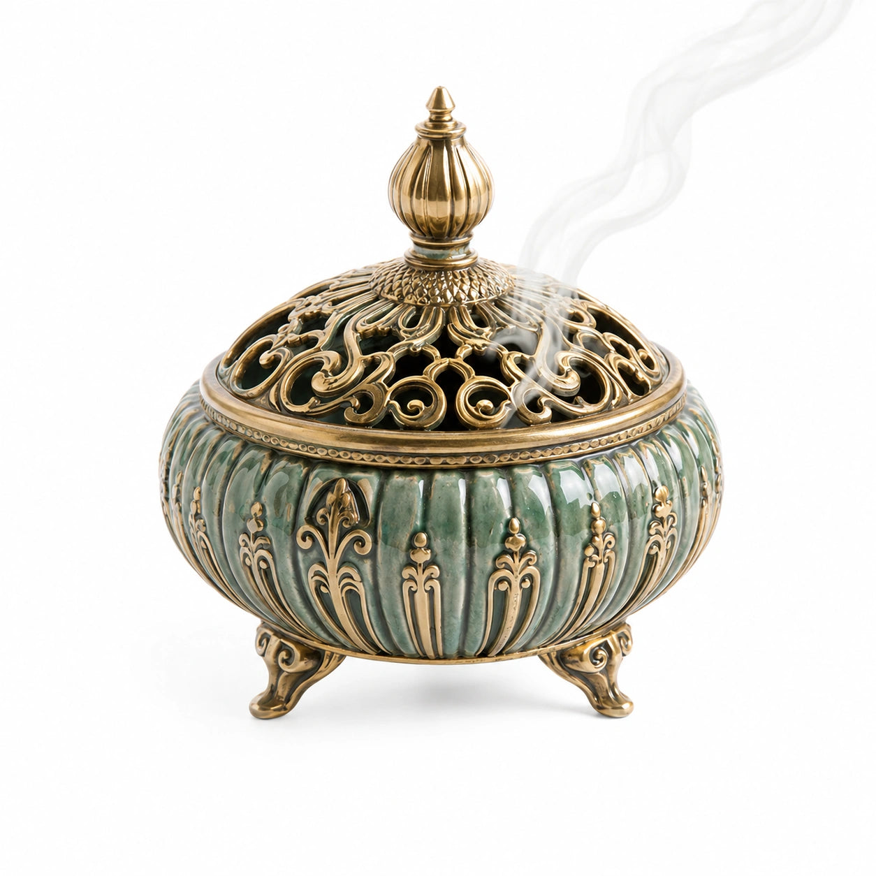 Orientalisches Räuchergefäß in Grün-Gold mit Antikem Design