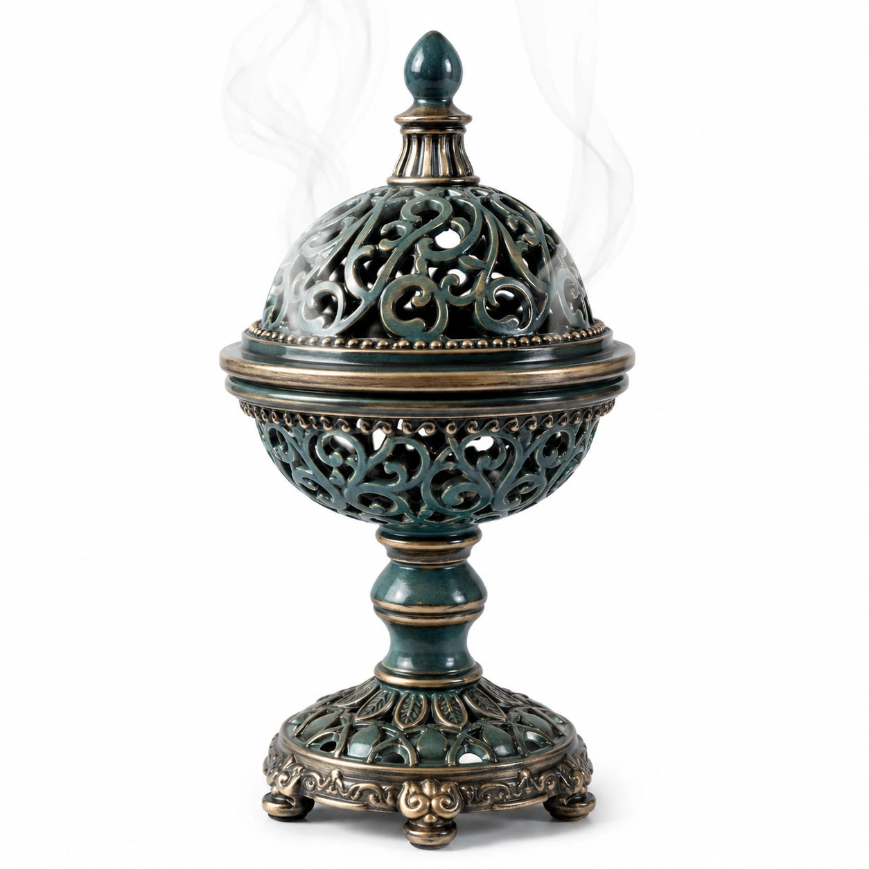 Orientalisches Räuchergefäß mit Filigranen Mustern in Grün/Gold