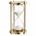 Moderne Sanduhr mit Messingrahmen und weißem Sand, 60 Minuten