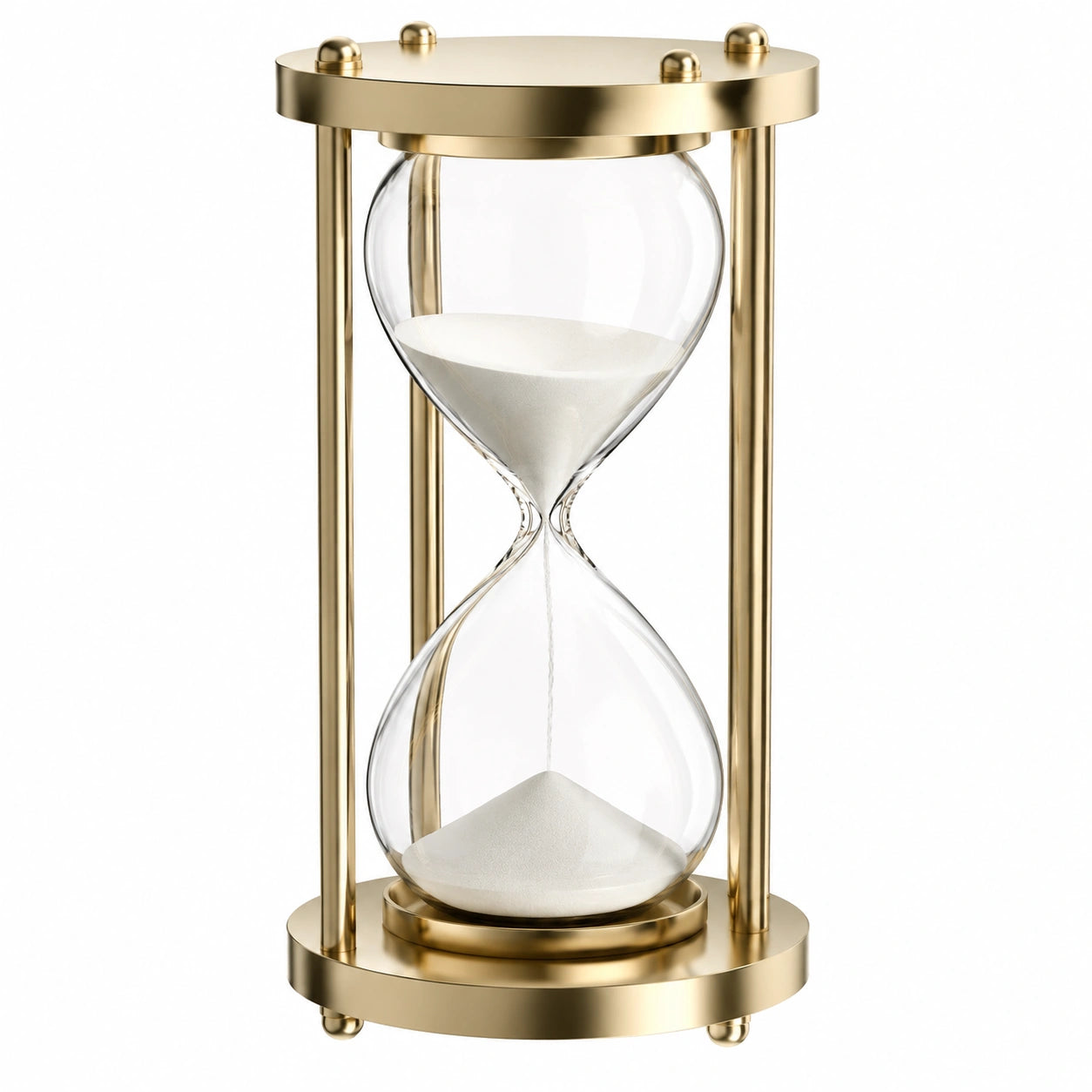 Moderne Sanduhr mit Messingrahmen und weißem Sand, 60 Minuten