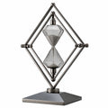 Rautenförmige Sanduhr aus Metall und Glas, Grau