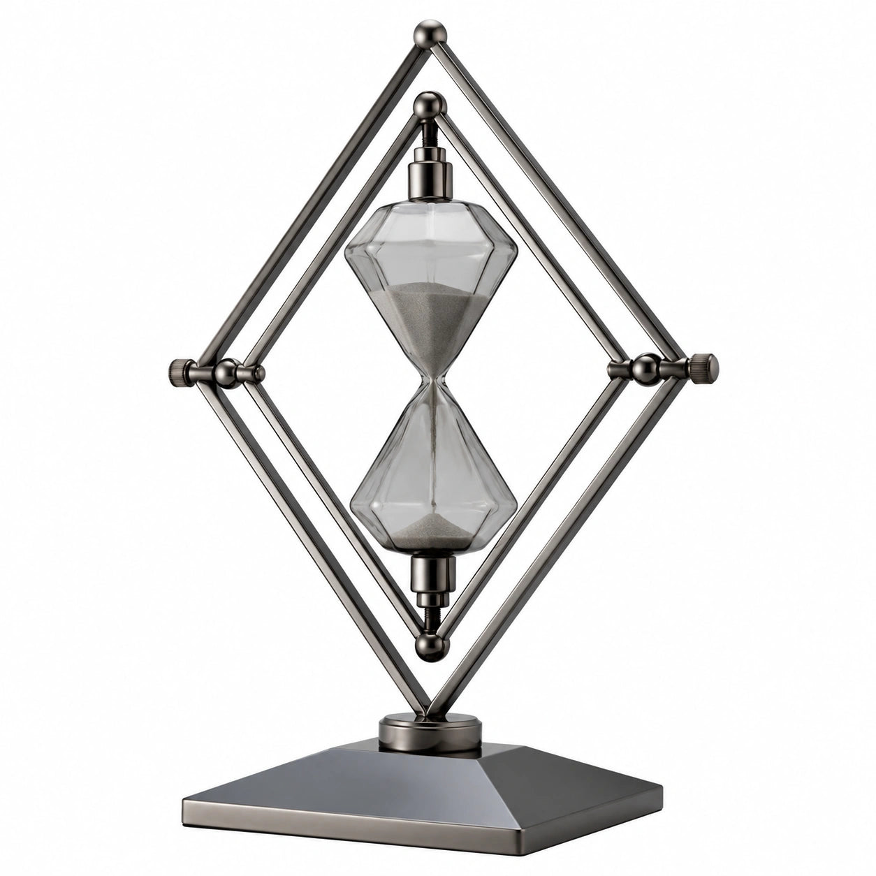 Rautenförmige Sanduhr aus Metall und Glas, Grau