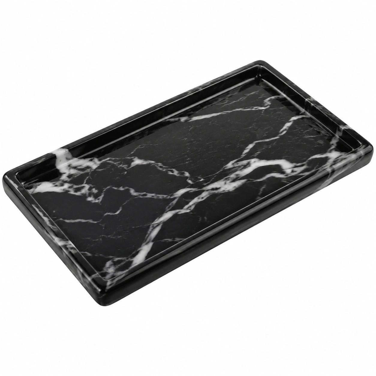 Rechteckiges Tablett in schwarzer Marmoroptik, 30x15 cm