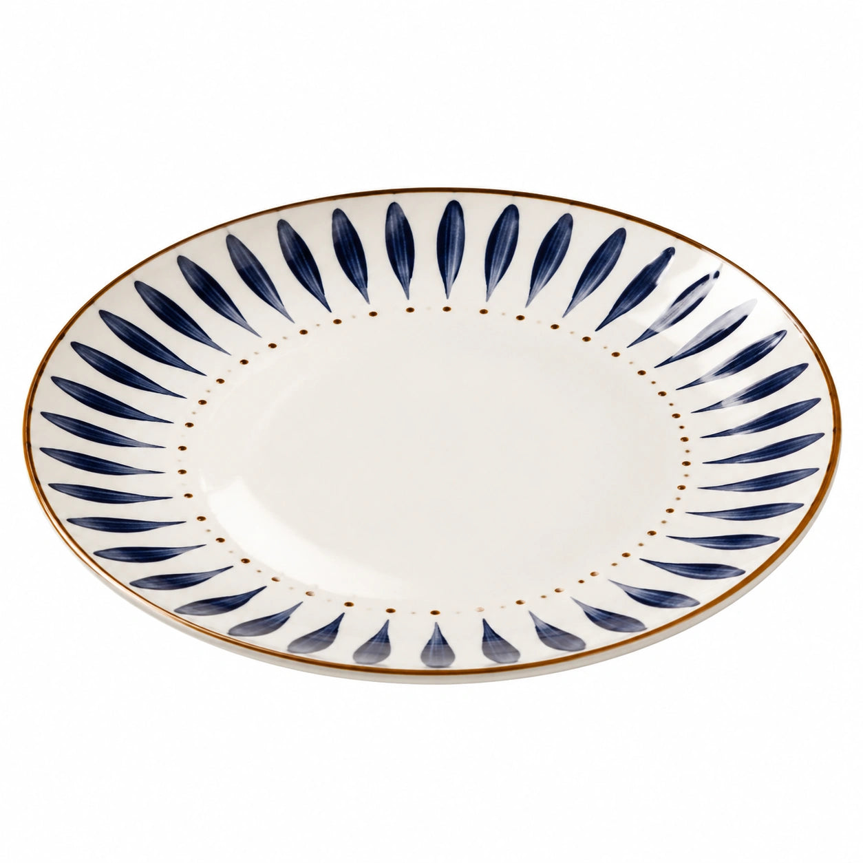 Runder Porzellanteller mit Blauem Muster und Golddetails