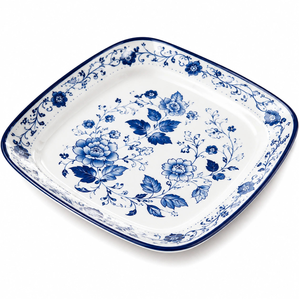Porzellanteller Quadratisch mit Blau-weißem Blumenmuster