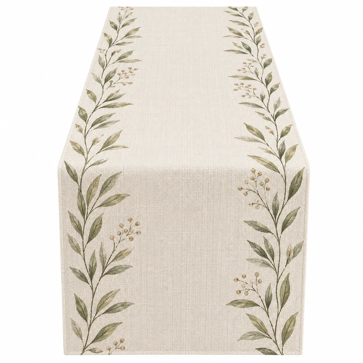 Tischläufer mit Blätterdesign Beige Grün 180x35cm