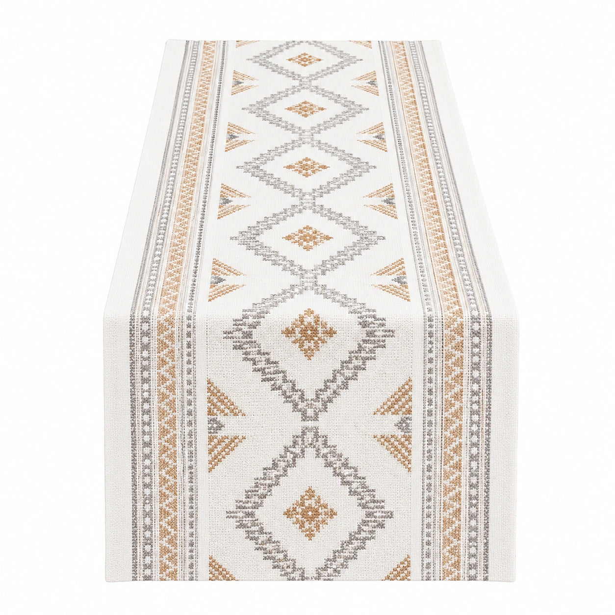 Jacquard Tischläufer Beige Grau Weiß 40x200 cm